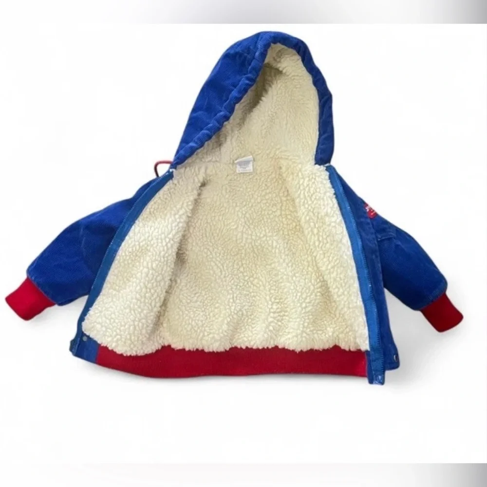 Vintage OshKosh Blue Corduroy Hooded Jacket Sherpa Lined Toddler 3T Cozy